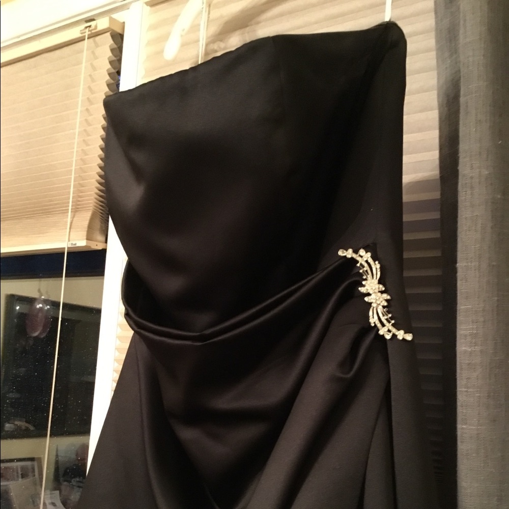 David’s Bridal black satin bridesmaid dress